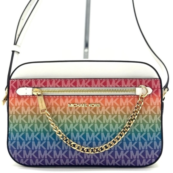 Michael Kors Jet Set Large Rainbow Signature Logo Crossbody Bag Rainbow - Picture 1 of 12